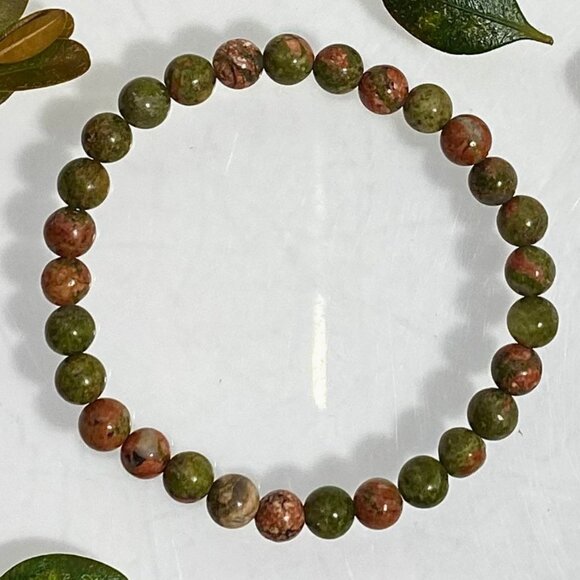 Natural Unakite 6mm 7.5” Crystal Healing Stretch Bracelet NEW - Picture 2 of 2